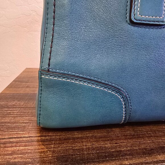Vintage Coach Hampton Turn Lock Teal/Turquoise Leather Carry All Satchel Bag - Picture 12 of 16